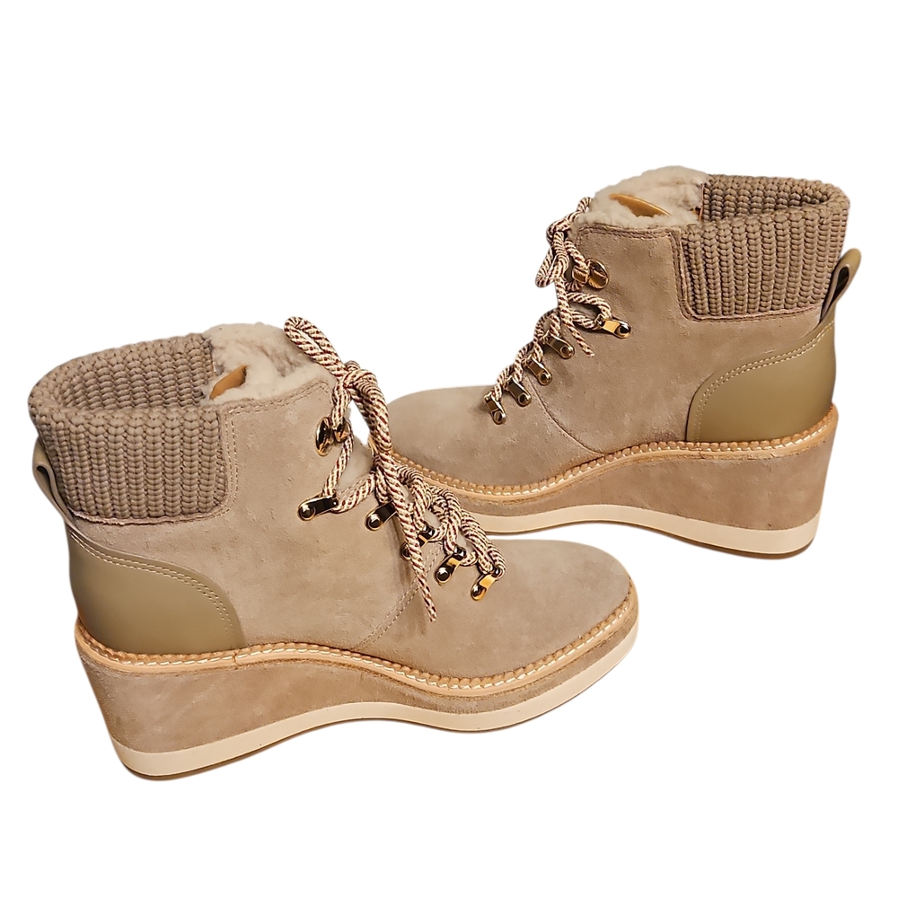 Kate Spade Willow Beige Ankle Boots with Wedge Heel Sz 7 New